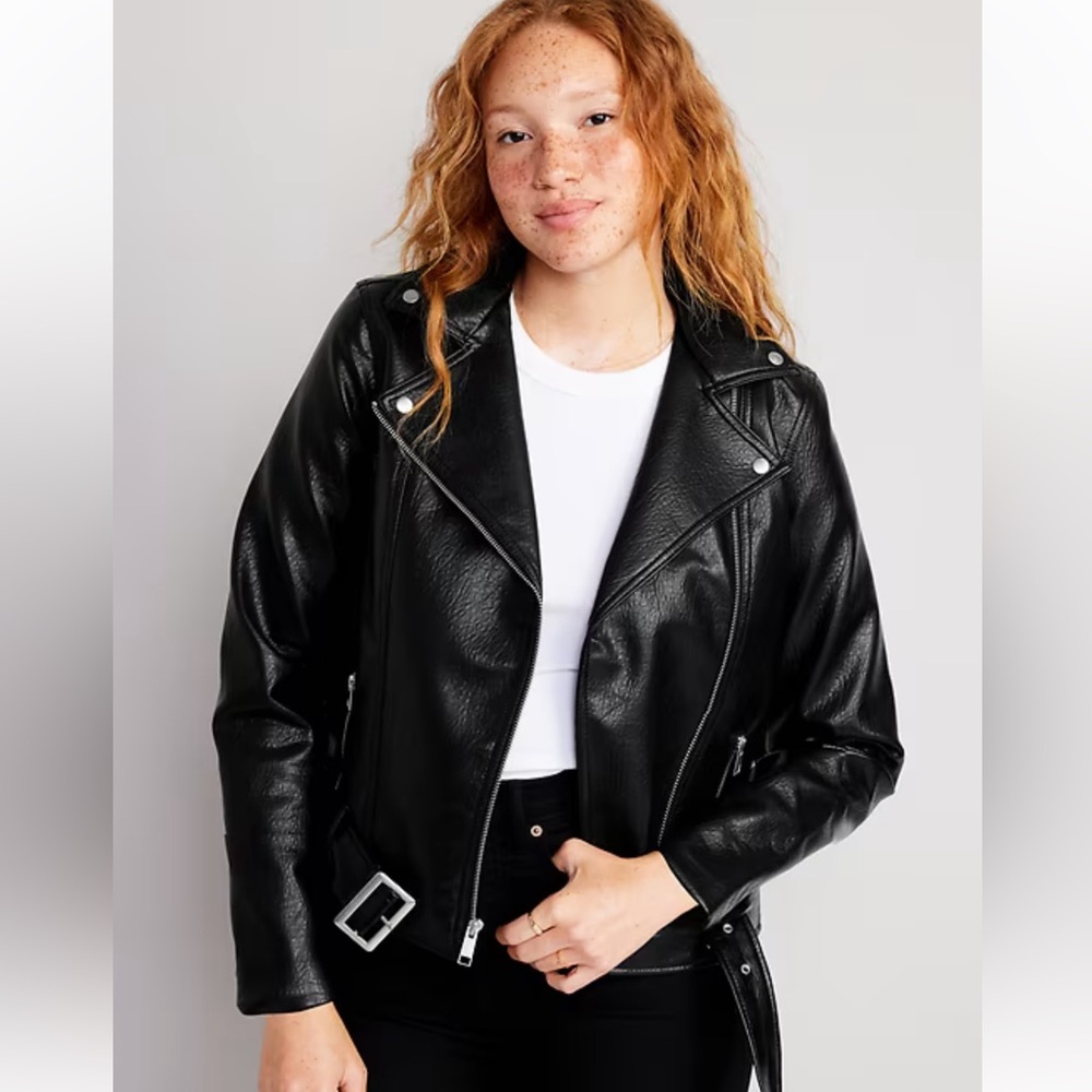 Old Navy Faux-Leather Belted Biker Jacket